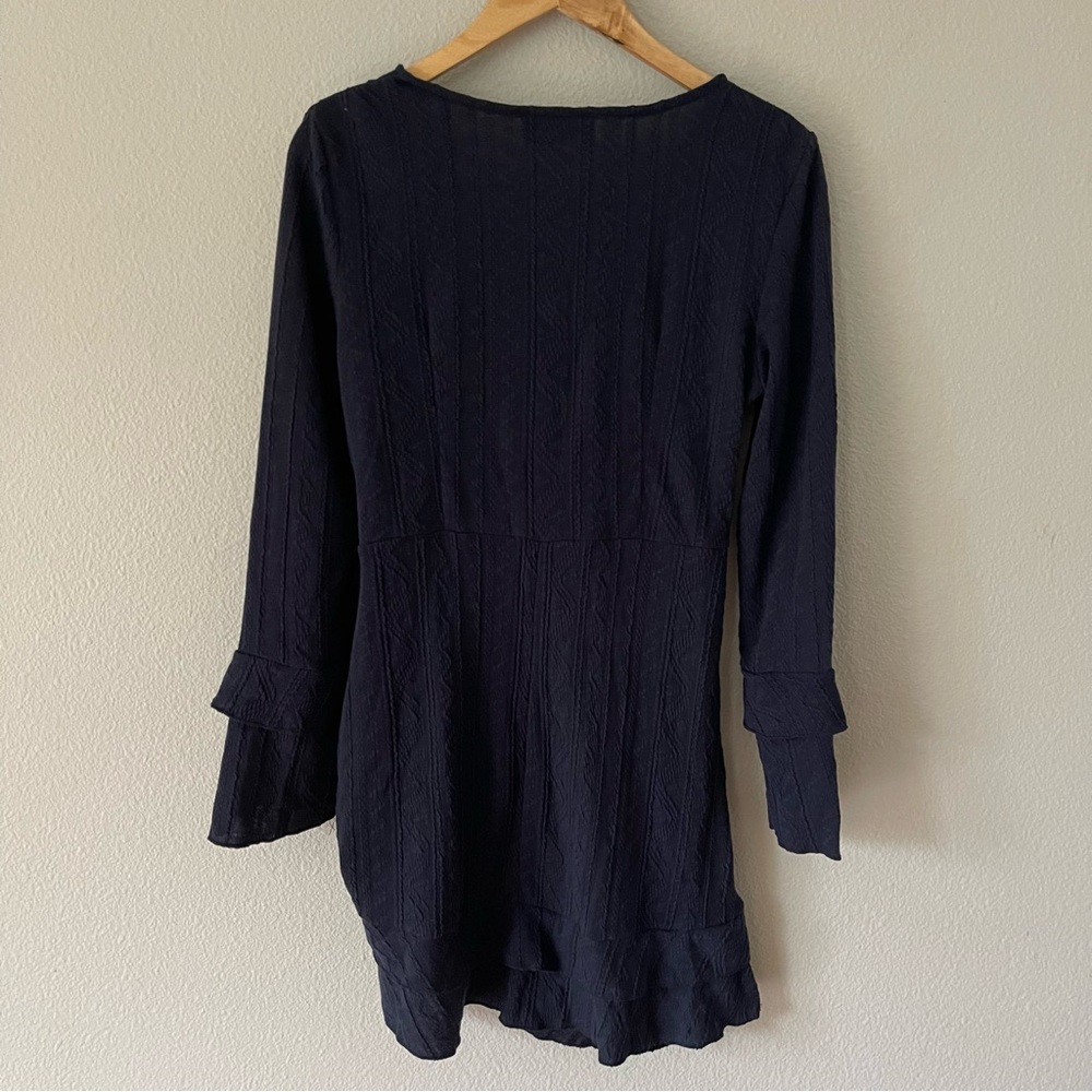 Cider Woven Solid V-Neck Ruched Drawstring Navy B… - image 5